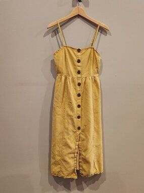 Love Tree Mustard Yellow Button Front Wide Leg Jumpsuit Small